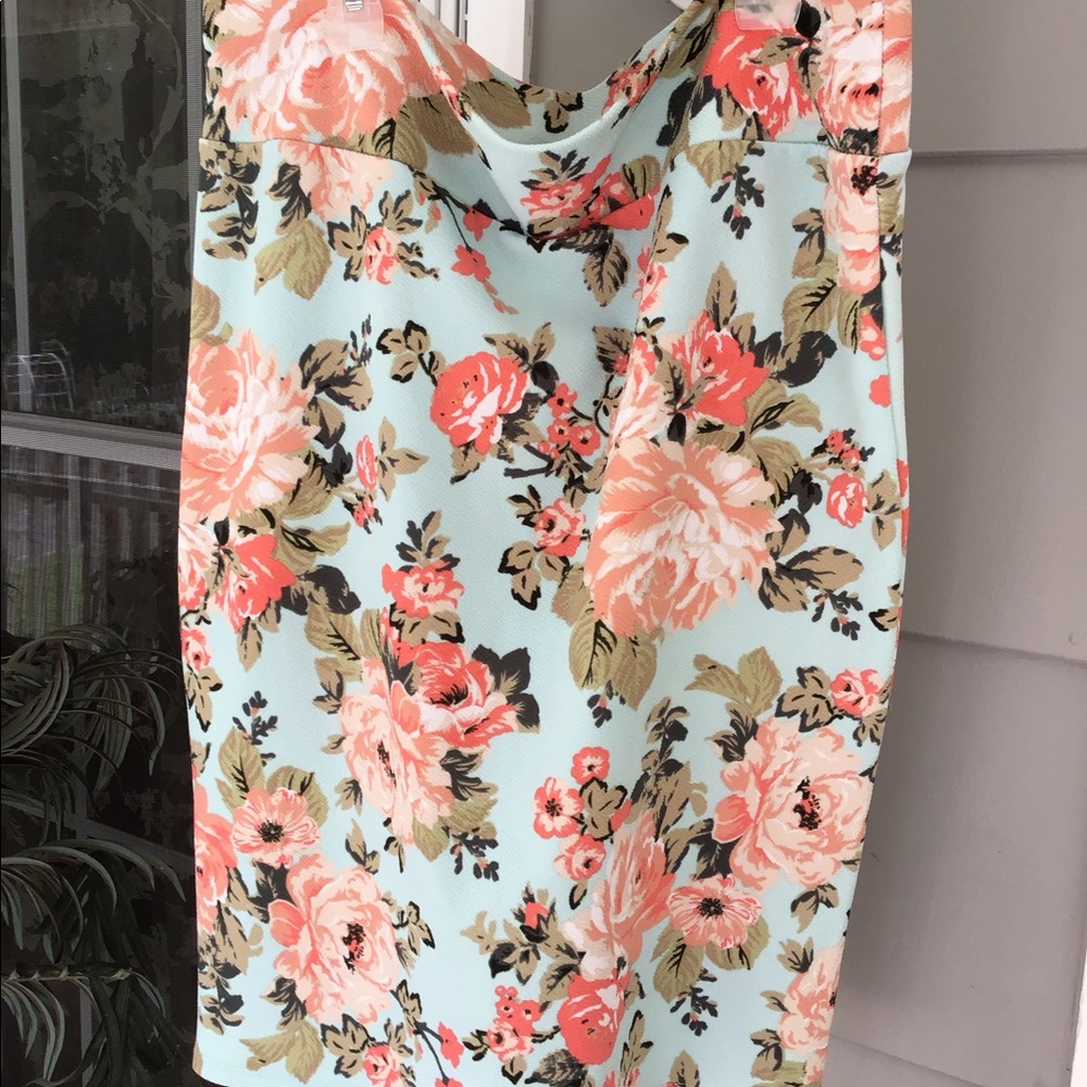 woman acacia aqua colored floral pencil straight skirt size 3x fits like XL EUC - Picture 6 of 9